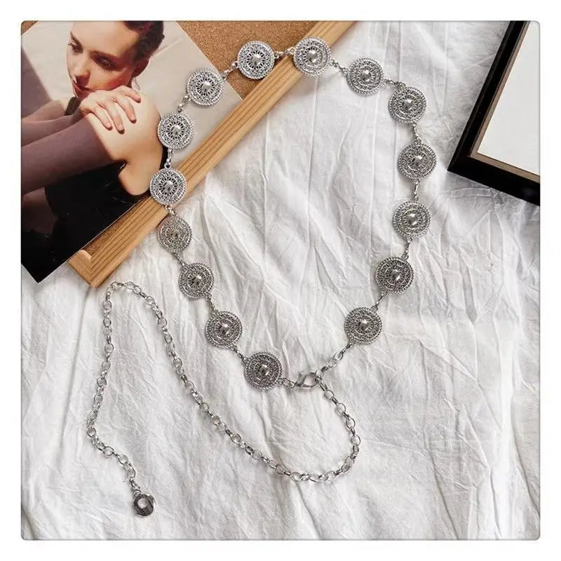 Vintage Body Chain for Women Elegant Metal Waist Chain for Dress Fine Jewelry Sweater Belt Retro Dress Decoration Necklace