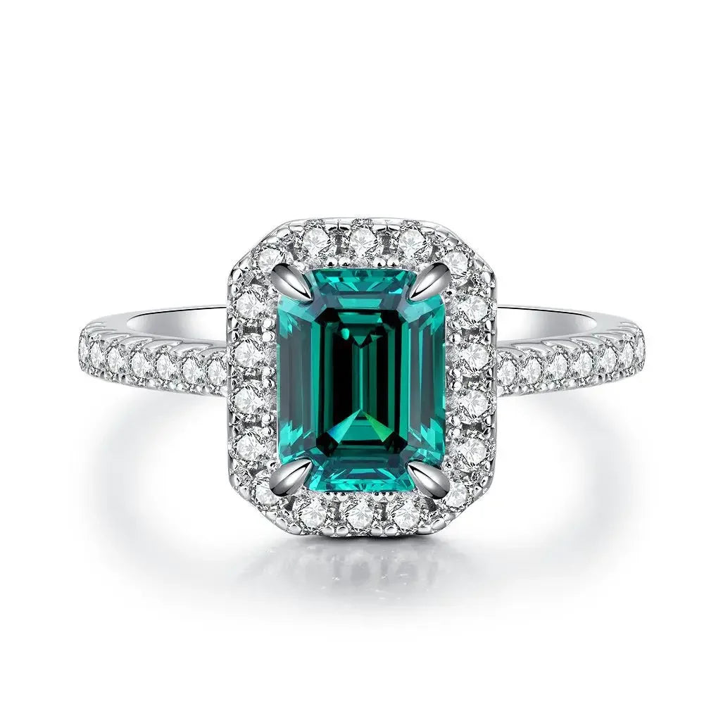 ABLES CHIC Emerald High Carbon  Luxury Wedding Ring Solid 925 Silver Green Gemstone Cocktail Rings CZ Jewelry R0003