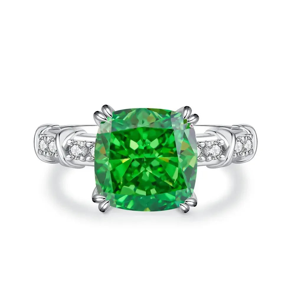 ABLES CHIC Emerald High Carbon  Luxury Wedding Ring Solid 925 Silver Green Gemstone Cocktail Rings CZ Jewelry R0003