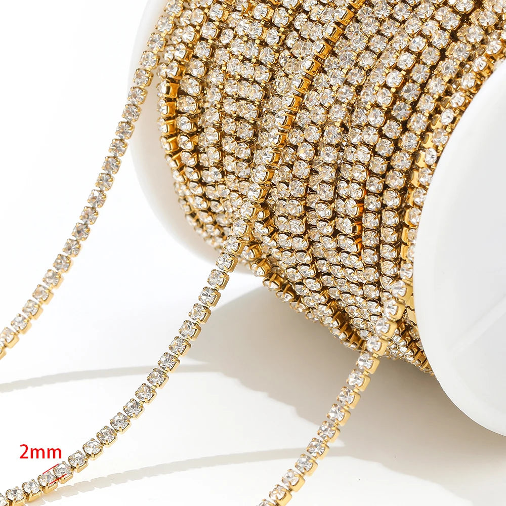 1 Meter Stainless Steel Luxury Cubic Zircon Chains Tennis Chain Choker for DIY Jewelry Making Women Necklace Bracelet Material