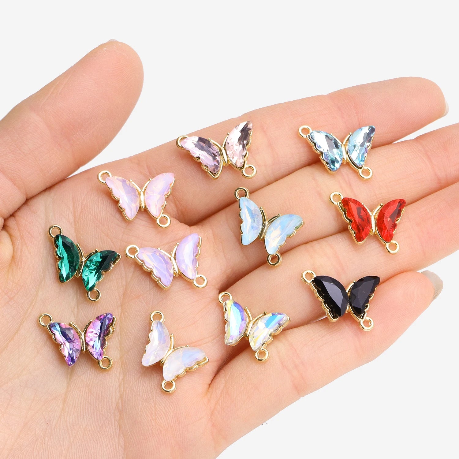 10Pcs Crystal Glass Butterfly Connectors Pendant For Women Bracelet Necklace Making DIY Luxury Jewelry Accessories Charms Materi