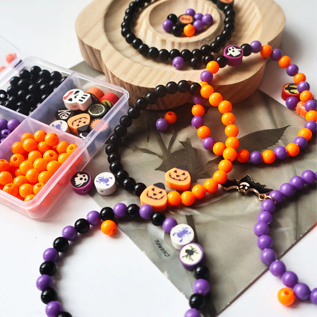 Halloween 4 grid beading set, DIY gift material bag set, resin hand-made beading set, for necklace jewelry making, holiday gifts