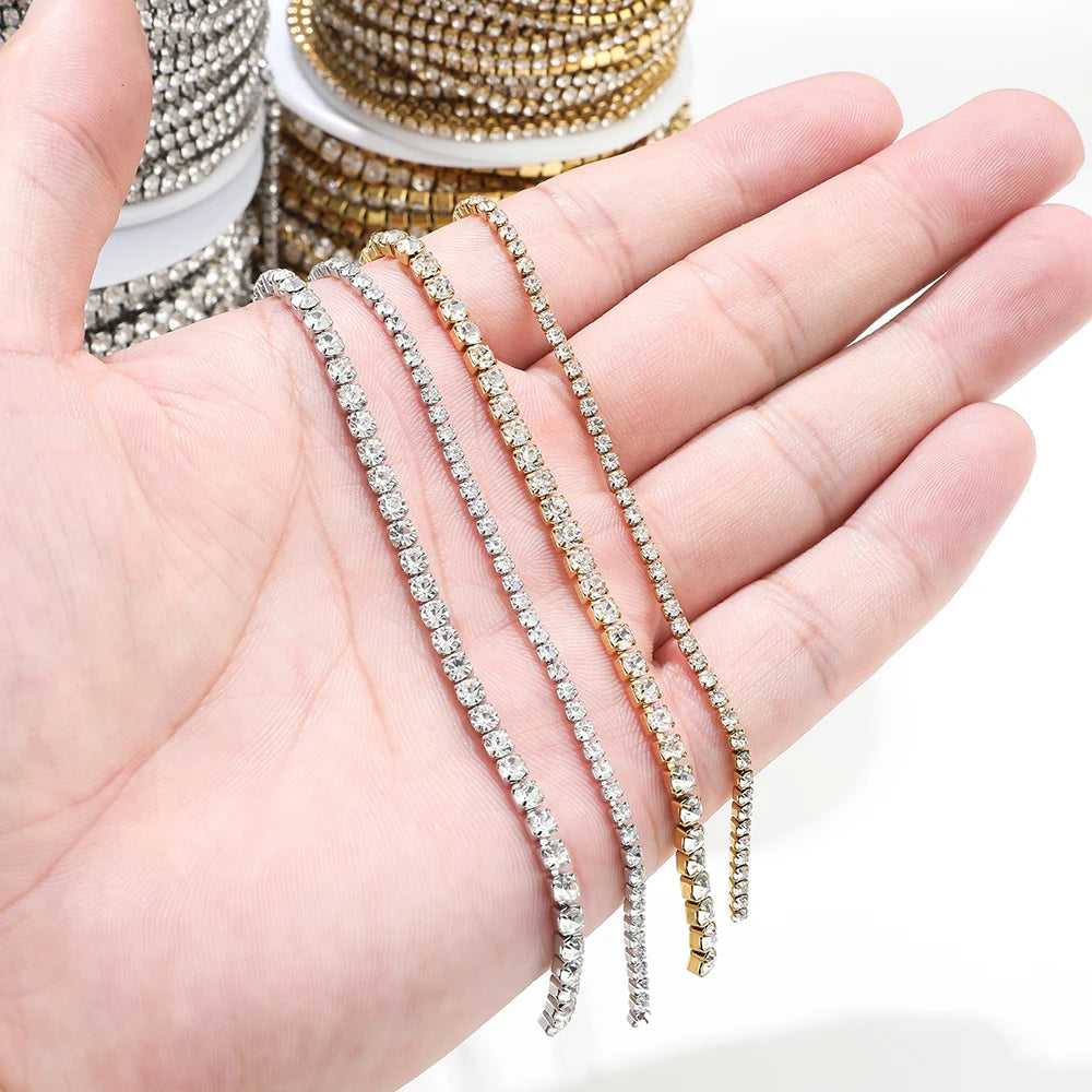 1 Meter Stainless Steel Luxury Cubic Zircon Chains Tennis Chain Choker for DIY Jewelry Making Women Necklace Bracelet Material