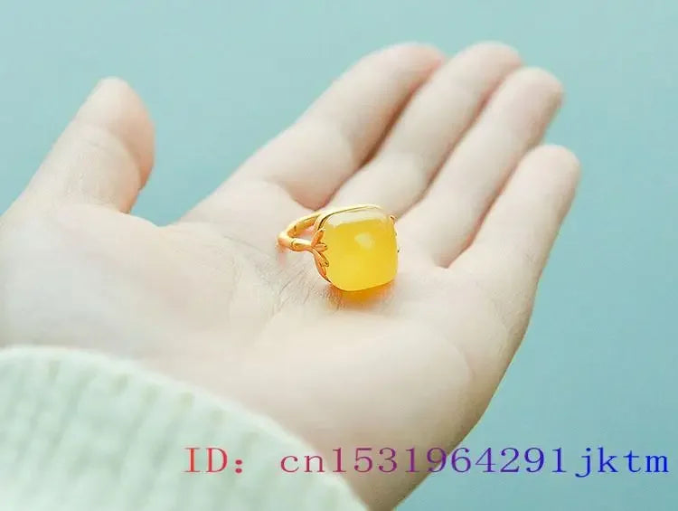 Yellow Jade Rings Women Amulet Talismans Jewelry 925 Silver Gemstone Charm Real Natural Adjustable Ring Gemstones Designer
