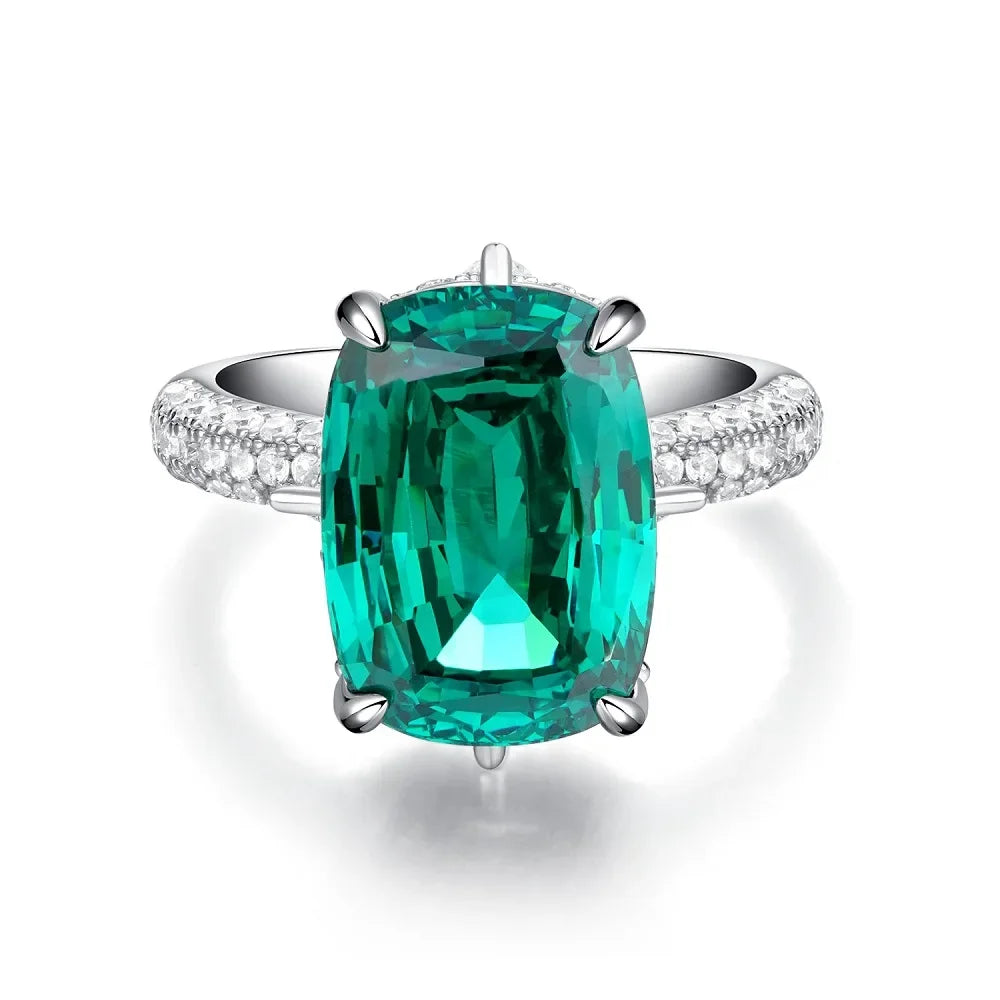 ABLES CHIC Emerald High Carbon  Luxury Wedding Ring Solid 925 Silver Green Gemstone Cocktail Rings CZ Jewelry R0003