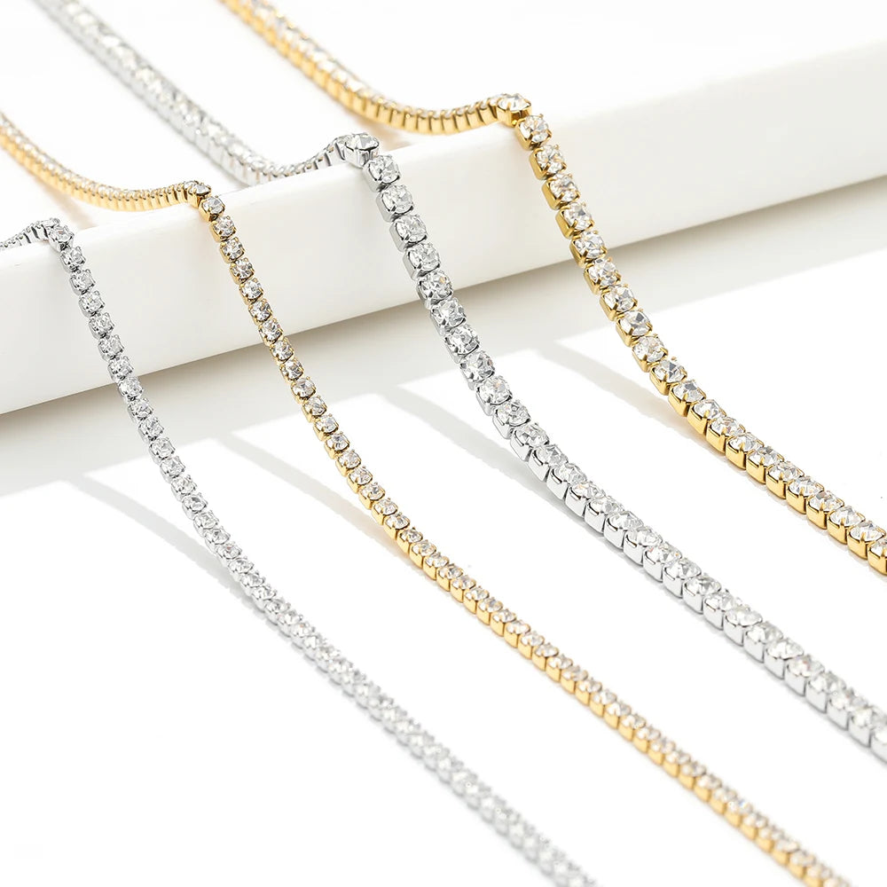 1 Meter Stainless Steel Luxury Cubic Zircon Chains Tennis Chain Choker for DIY Jewelry Making Women Necklace Bracelet Material