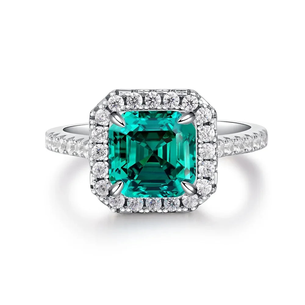 ABLES CHIC Emerald High Carbon  Luxury Wedding Ring Solid 925 Silver Green Gemstone Cocktail Rings CZ Jewelry R0003
