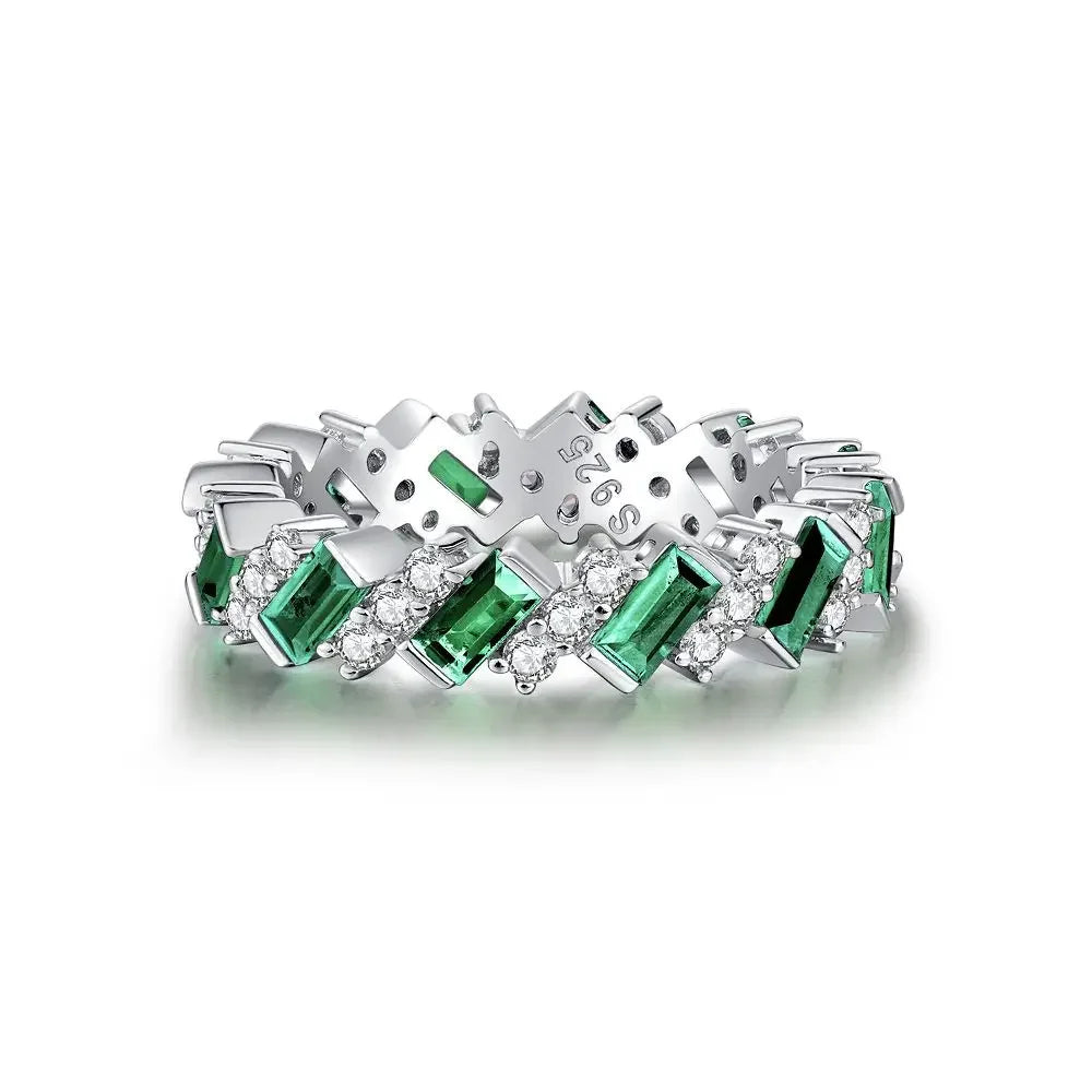 ABLES CHIC Emerald High Carbon  Luxury Wedding Ring Solid 925 Silver Green Gemstone Cocktail Rings CZ Jewelry R0003