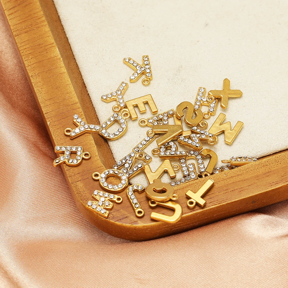 5pcs Stainless Steel Gold Rhinestone Letters Charms DIY Women Girl Alphabet Necklace Pendants Jewelry Bracelet Earrings Making