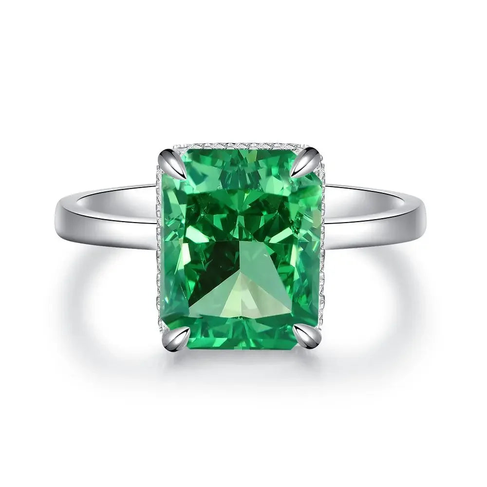 ABLES CHIC Emerald High Carbon  Luxury Wedding Ring Solid 925 Silver Green Gemstone Cocktail Rings CZ Jewelry R0003