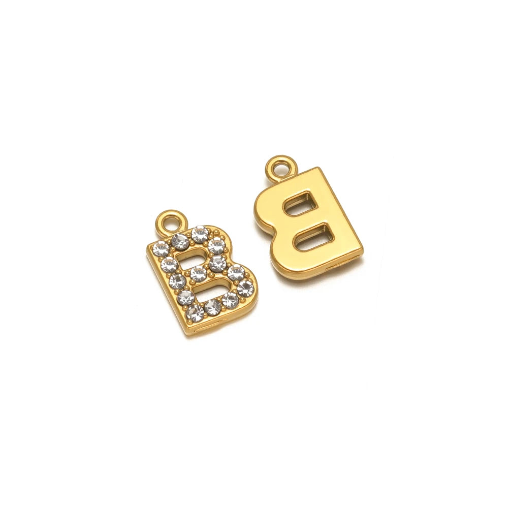 5pcs Stainless Steel Gold Rhinestone Letters Charms DIY Women Girl Alphabet Necklace Pendants Jewelry Bracelet Earrings Making