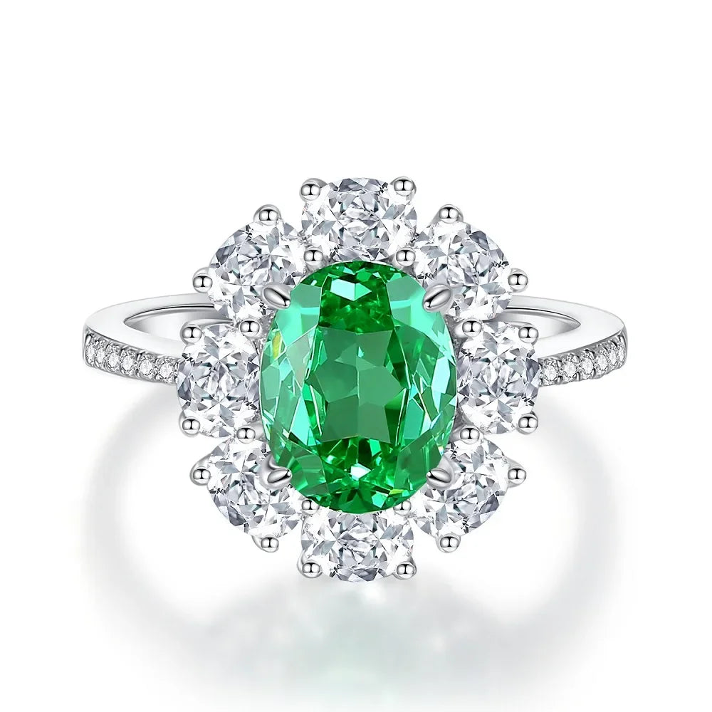 ABLES CHIC Emerald High Carbon  Luxury Wedding Ring Solid 925 Silver Green Gemstone Cocktail Rings CZ Jewelry R0003