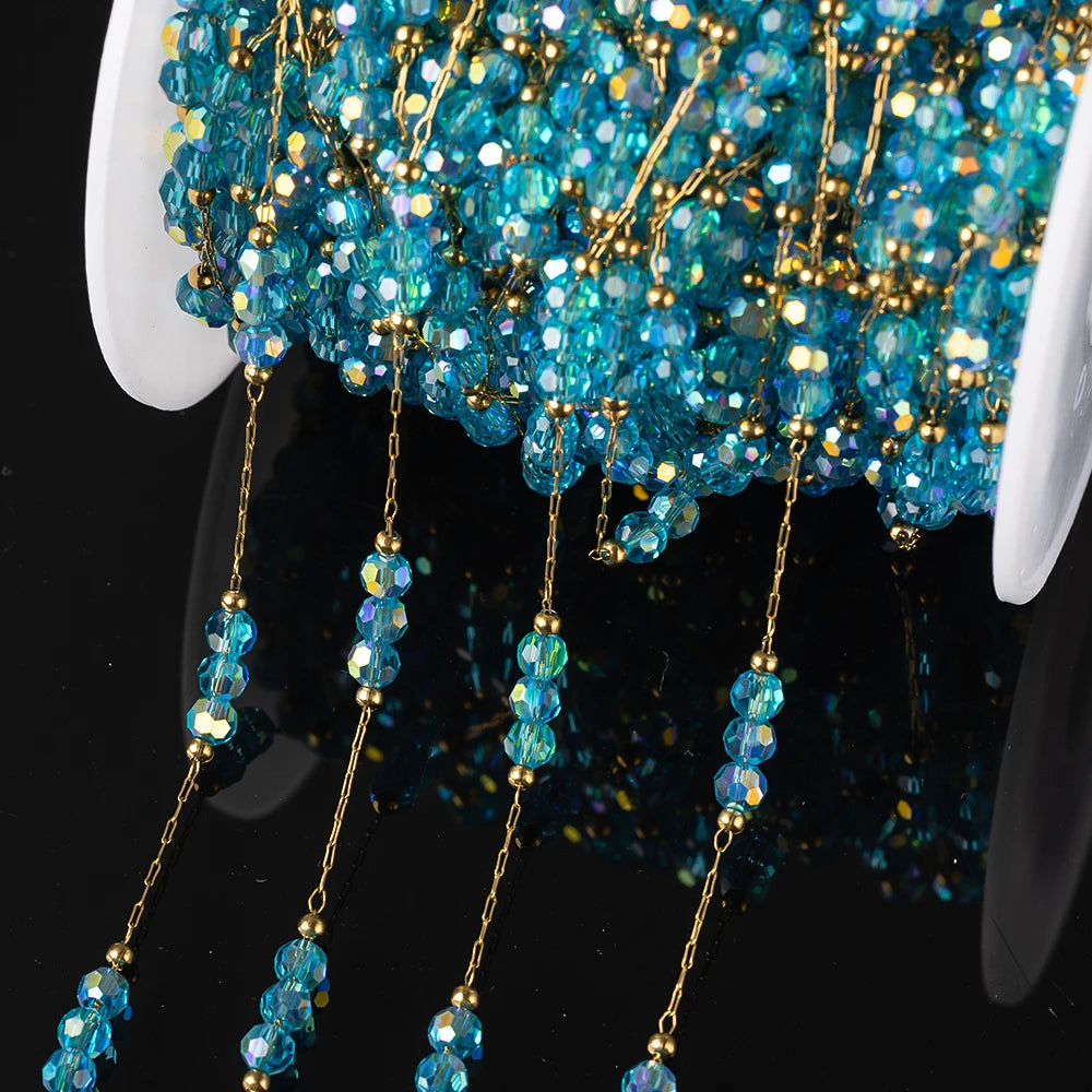 1Meter Stainless Steel Crystal Beaded Chain For DIY Women Necklace Bracelet Jewelry Making Supplies Accessories Wholesale Craft