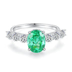 ABLES CHIC Emerald High Carbon  Luxury Wedding Ring Solid 925 Silver Green Gemstone Cocktail Rings CZ Jewelry R0003