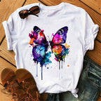 gothic Women's Butterfly Tree Print Harajuku T-Shirt Round Neck Top Short Sleeve Casual Summer Tee Shirt