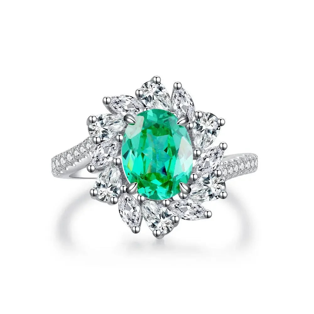 ABLES CHIC Emerald High Carbon  Luxury Wedding Ring Solid 925 Silver Green Gemstone Cocktail Rings CZ Jewelry R0003