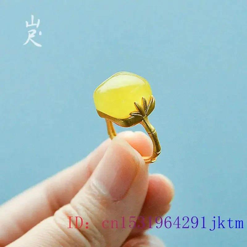 Yellow Jade Rings Women Amulet Talismans Jewelry 925 Silver Gemstone Charm Real Natural Adjustable Ring Gemstones Designer