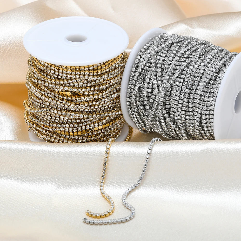 1 Meter Stainless Steel Luxury Cubic Zircon Chains Tennis Chain Choker for DIY Jewelry Making Women Necklace Bracelet Material