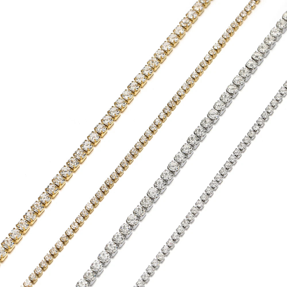 1 Meter Stainless Steel Luxury Cubic Zircon Chains Tennis Chain Choker for DIY Jewelry Making Women Necklace Bracelet Material