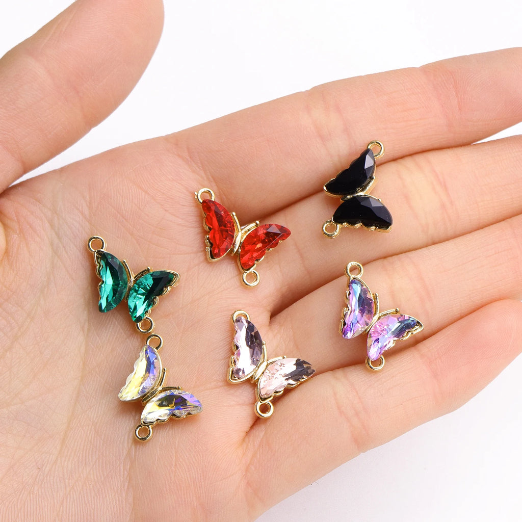 10Pcs Crystal Glass Butterfly Connectors Pendant For Women Bracelet Necklace Making DIY Luxury Jewelry Accessories Charms Materi
