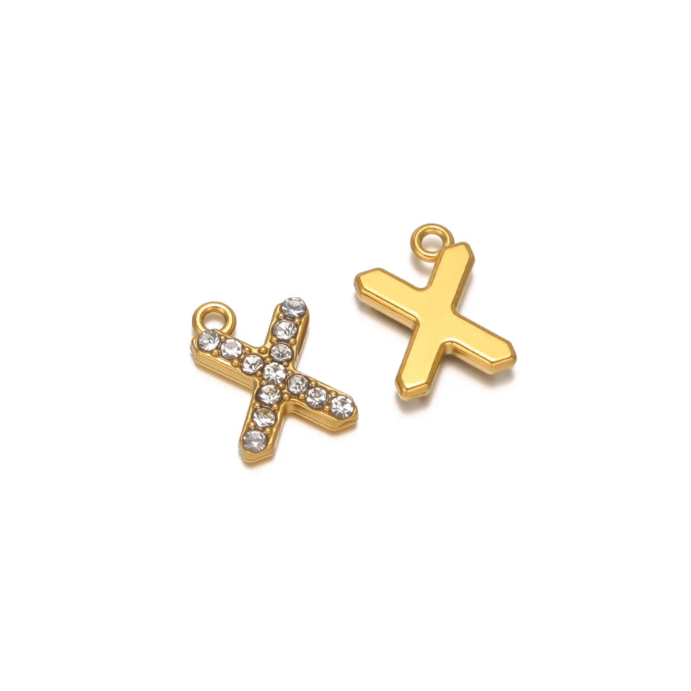 5pcs Stainless Steel Gold Rhinestone Letters Charms DIY Women Girl Alphabet Necklace Pendants Jewelry Bracelet Earrings Making