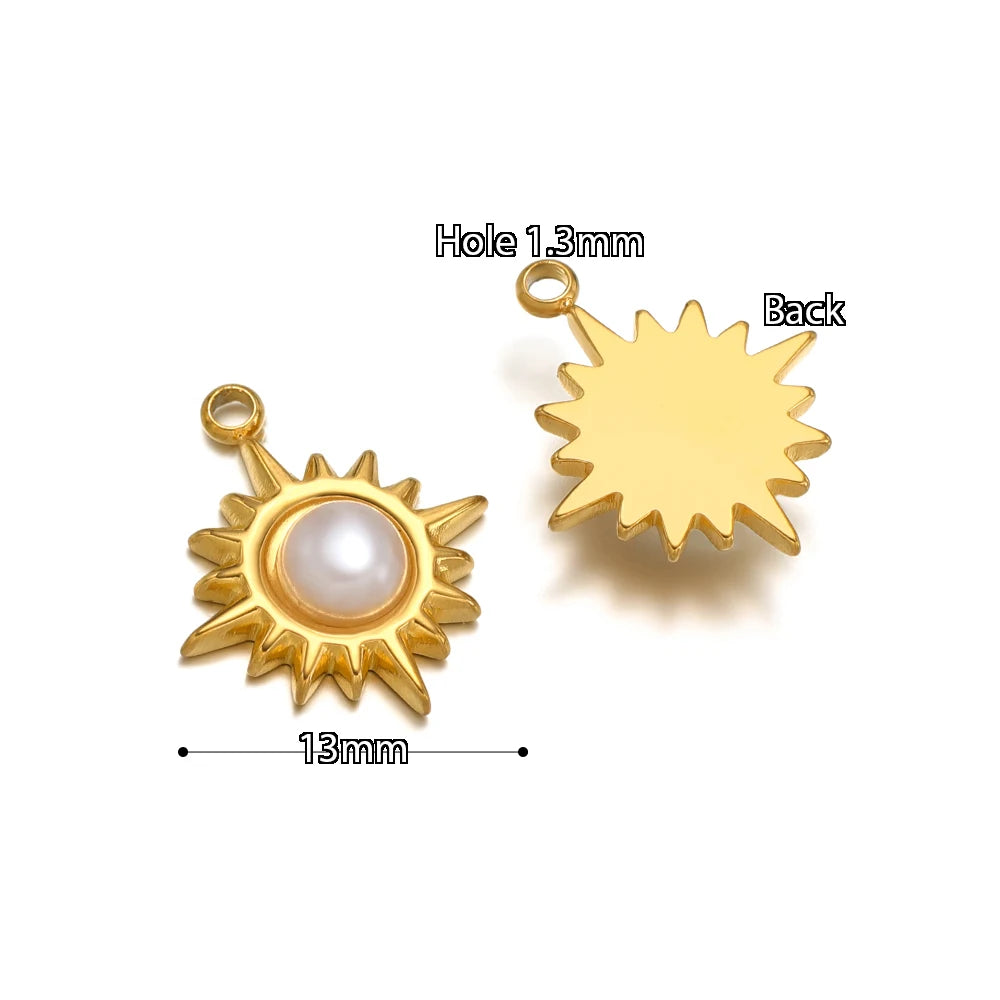 5pcs Stainless Steel Imitation Pearl Lock Heart Sun Necklace Charms Earring DIY Women Bracelet Jewelry Making Supplies Wholesale