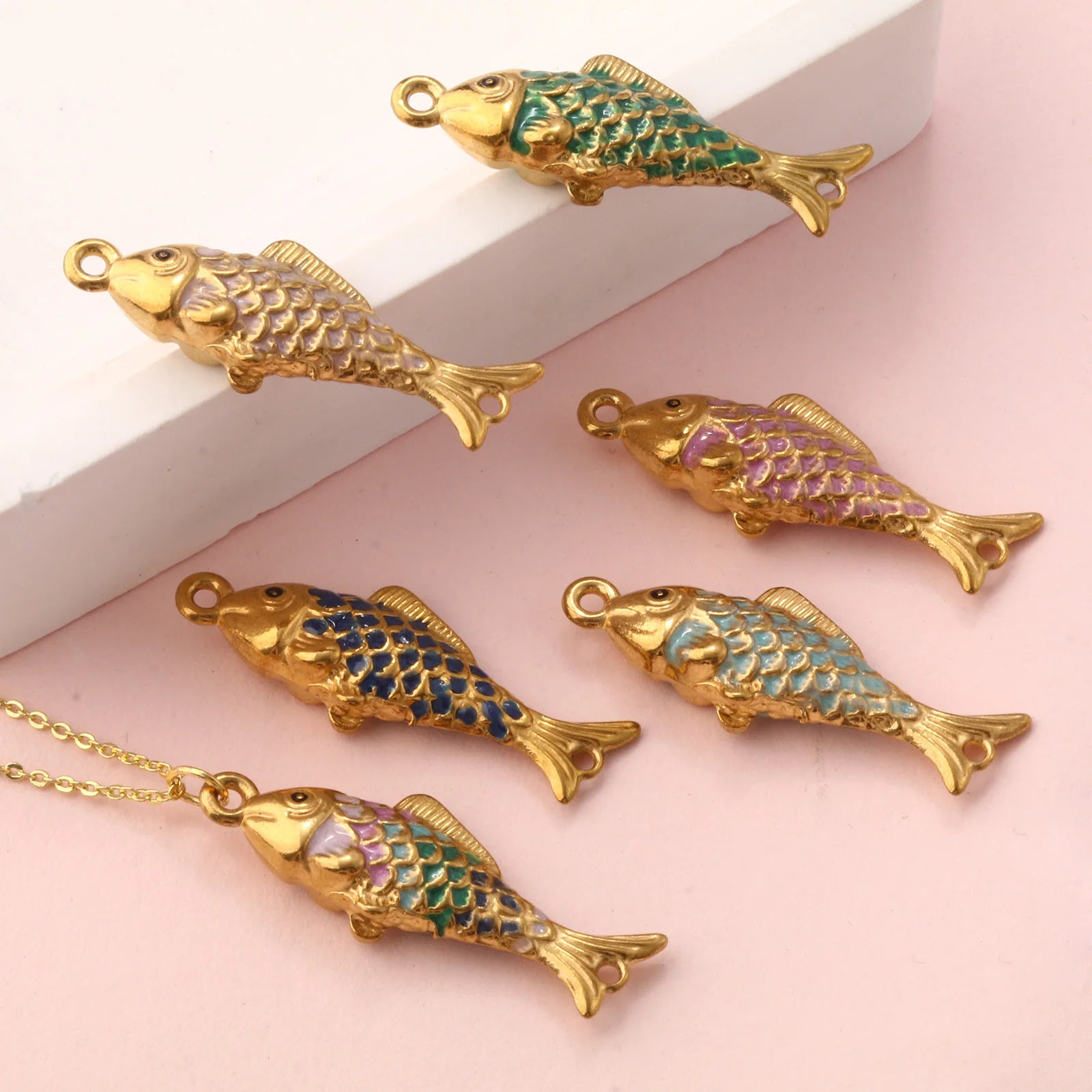 1pc Stainless Steel Connectors Ocean Fish Animal Pearlized Multicolor Enamel Pendant For Women DIY Necklace Jewelry Findings