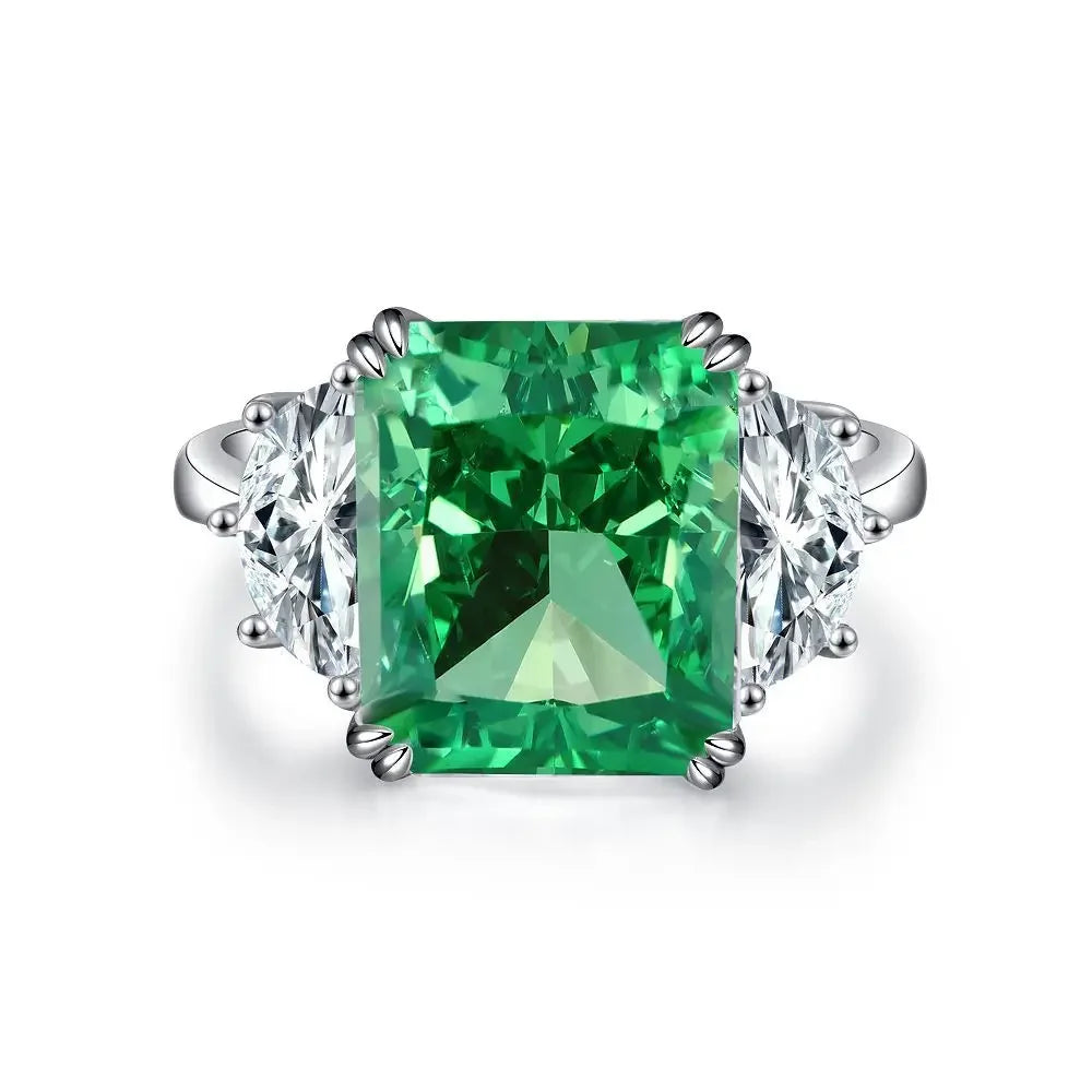 ABLES CHIC Emerald High Carbon  Luxury Wedding Ring Solid 925 Silver Green Gemstone Cocktail Rings CZ Jewelry R0003