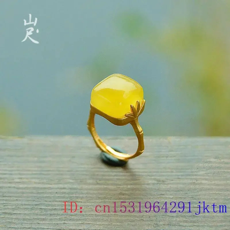 Yellow Jade Rings Women Amulet Talismans Jewelry 925 Silver Gemstone Charm Real Natural Adjustable Ring Gemstones Designer