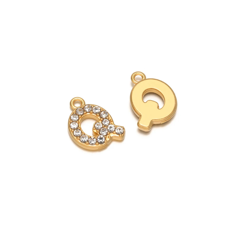 5pcs Stainless Steel Gold Rhinestone Letters Charms DIY Women Girl Alphabet Necklace Pendants Jewelry Bracelet Earrings Making