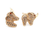 4PCS 18K Gold Color Brass and Zircon Elephant Stud Earrings Pins Earrings High Quality Diy Jewelry Making Accessories for Women
