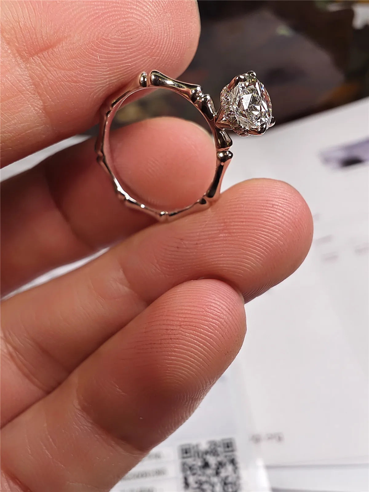 10K Solid Gold Lab-grown diamond ring IGI Oval 1.5CT Bamboo Ring Fine Jewelry Wedding ring 18K gold custom engagement ring PT950