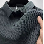 Summer New Men's Lop-up Hollow Short-sleeved Polo Tee Shirt Ice Silk Breathable Business Fashion T-Shirt Male Brand Clothes