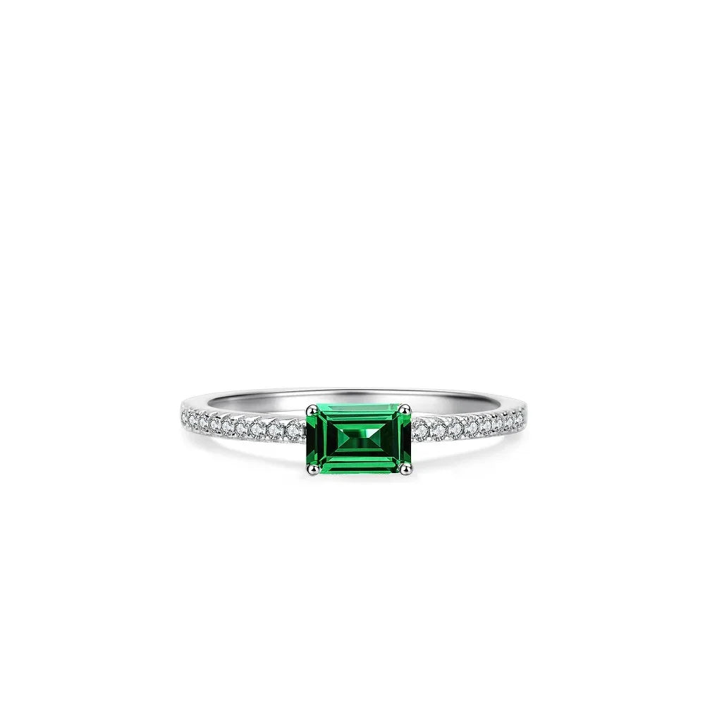 ABLES CHIC Emerald High Carbon  Luxury Wedding Ring Solid 925 Silver Green Gemstone Cocktail Rings CZ Jewelry R0003