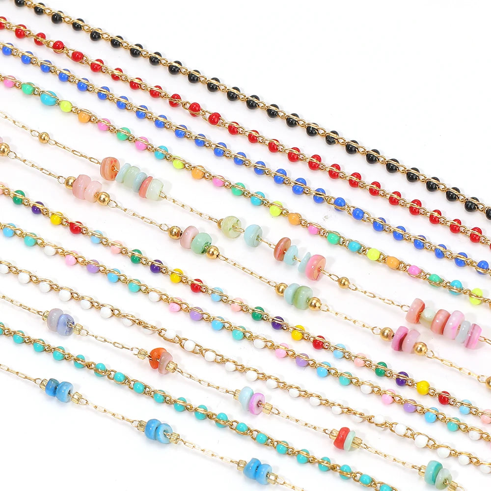 1 Meter Stainless Steel Enamel Twisted Beads Chains for DIY Delicate Jewelry Supplies Women Necklace Earrings Material Wholesale