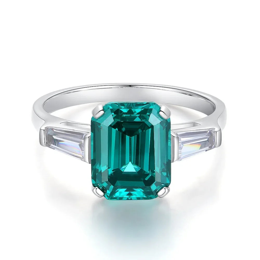 ABLES CHIC Emerald High Carbon  Luxury Wedding Ring Solid 925 Silver Green Gemstone Cocktail Rings CZ Jewelry R0003