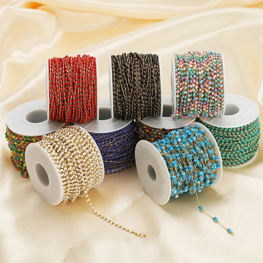 1 Meter Stainless Steel Enamel Twisted Beads Chains for DIY Delicate Jewelry Supplies Women Necklace Earrings Material Wholesale