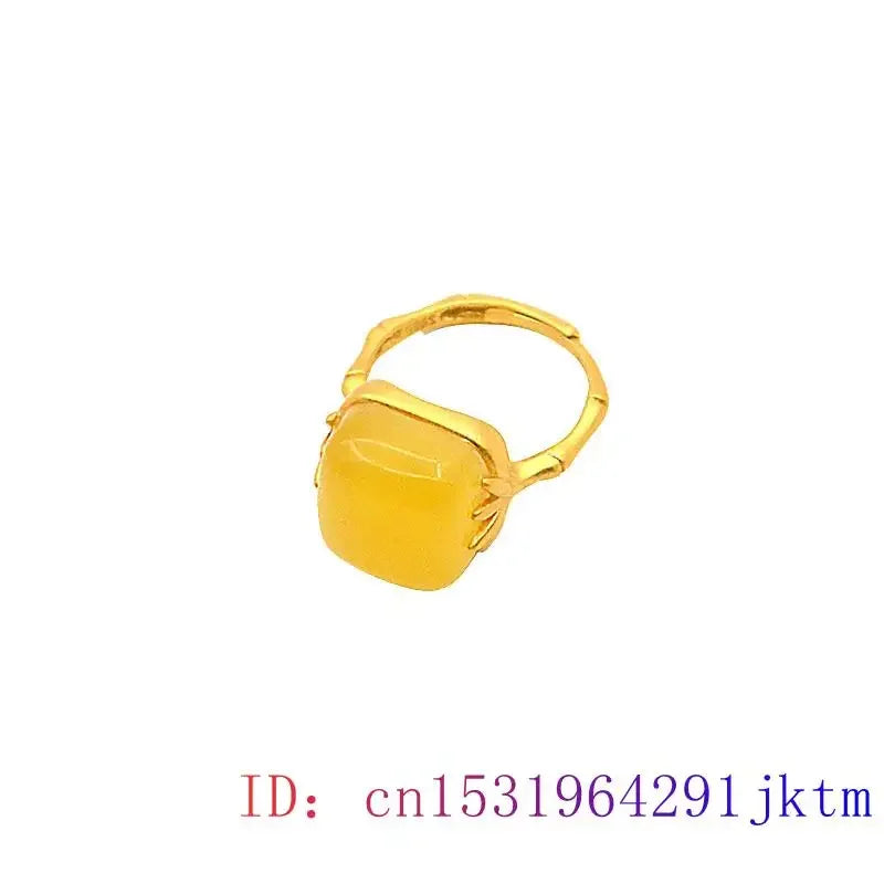 Yellow Jade Rings Women Amulet Talismans Jewelry 925 Silver Gemstone Charm Real Natural Adjustable Ring Gemstones Designer