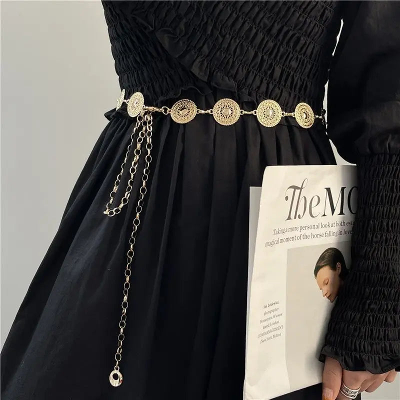 Vintage Body Chain for Women Elegant Metal Waist Chain for Dress Fine Jewelry Sweater Belt Retro Dress Decoration Necklace