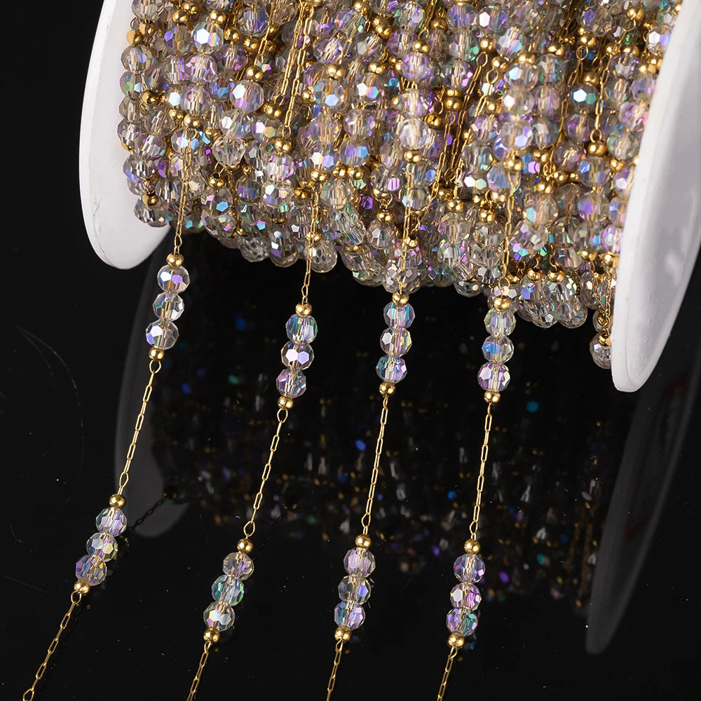 1Meter Stainless Steel Crystal Beaded Chain For DIY Women Necklace Bracelet Jewelry Making Supplies Accessories Wholesale Craft