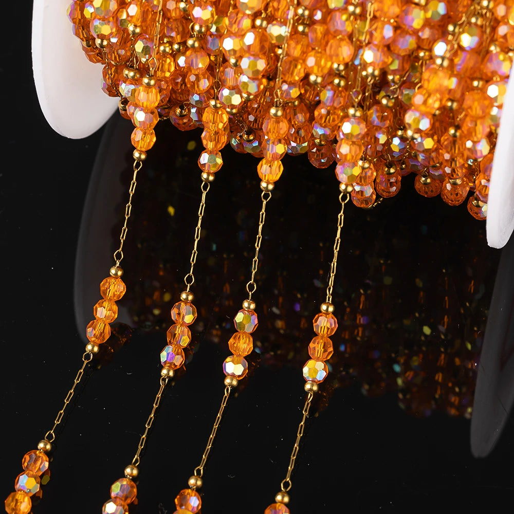 1Meter Stainless Steel Crystal Beaded Chain For DIY Women Necklace Bracelet Jewelry Making Supplies Accessories Wholesale Craft