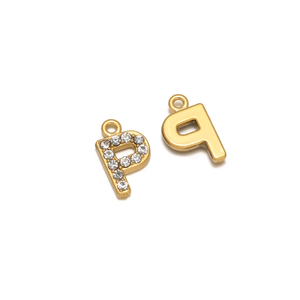 5pcs Stainless Steel Gold Rhinestone Letters Charms DIY Women Girl Alphabet Necklace Pendants Jewelry Bracelet Earrings Making