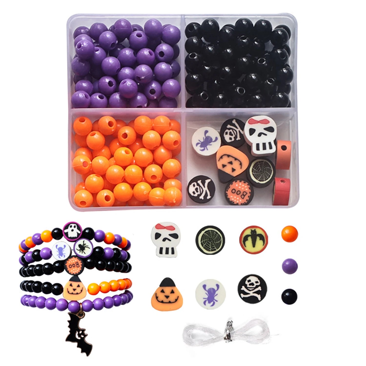 Halloween 4 grid beading set, DIY gift material bag set, resin hand-made beading set, for necklace jewelry making, holiday gifts