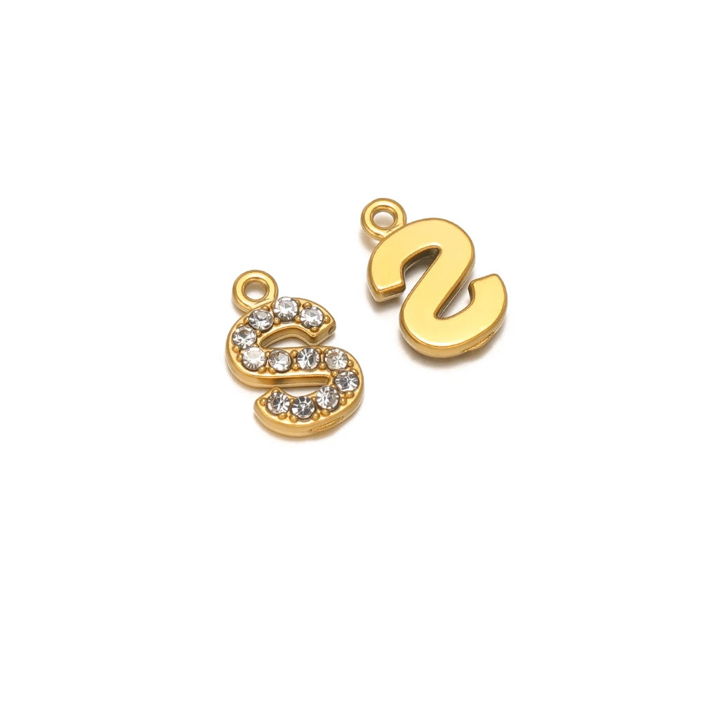5pcs Stainless Steel Gold Rhinestone Letters Charms DIY Women Girl Alphabet Necklace Pendants Jewelry Bracelet Earrings Making