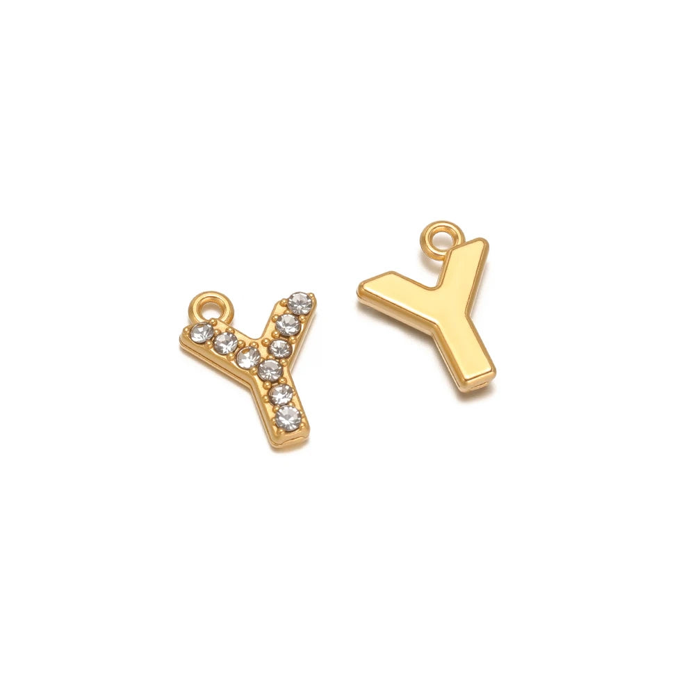 5pcs Stainless Steel Gold Rhinestone Letters Charms DIY Women Girl Alphabet Necklace Pendants Jewelry Bracelet Earrings Making