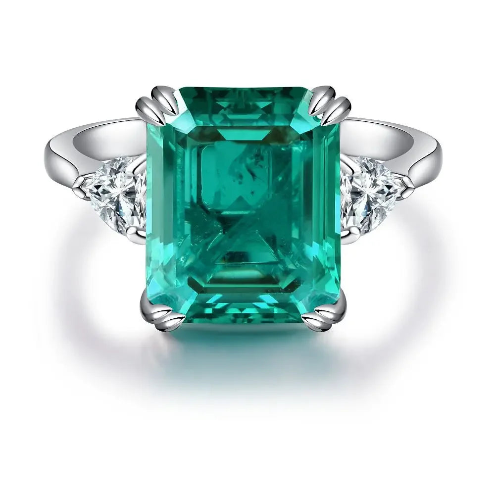 ABLES CHIC Emerald High Carbon  Luxury Wedding Ring Solid 925 Silver Green Gemstone Cocktail Rings CZ Jewelry R0003