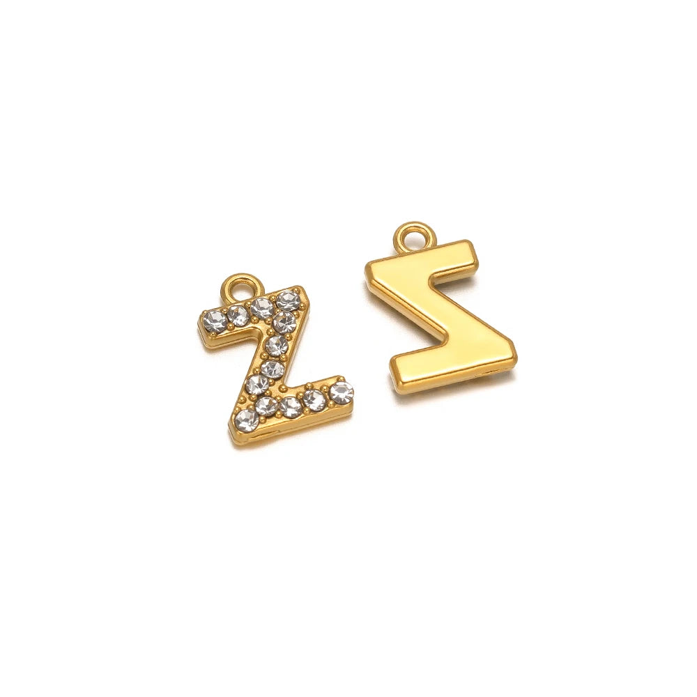 5pcs Stainless Steel Gold Rhinestone Letters Charms DIY Women Girl Alphabet Necklace Pendants Jewelry Bracelet Earrings Making