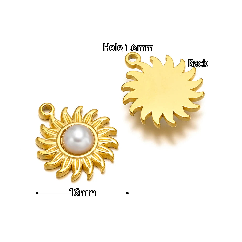 5pcs Stainless Steel Imitation Pearl Lock Heart Sun Necklace Charms Earring DIY Women Bracelet Jewelry Making Supplies Wholesale