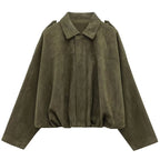 HXAO Women's Bomber Jacket Lapel Long Sleeve Zipper Suede Jacket Women 2025 High Street Cropped Racing Jackets Coats Outerwears