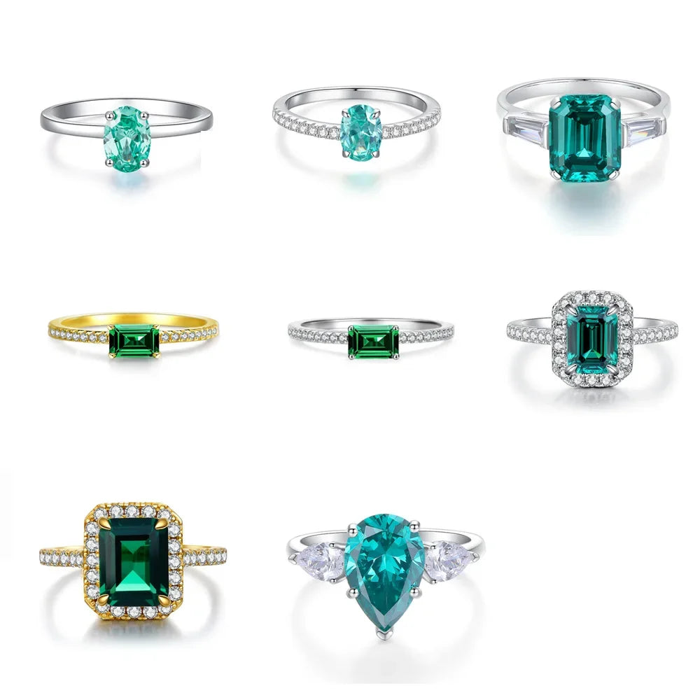 ABLES CHIC Emerald High Carbon  Luxury Wedding Ring Solid 925 Silver Green Gemstone Cocktail Rings CZ Jewelry R0003
